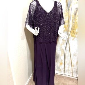 J Kara Elegant Purple Evening Gown with Beaded Overlay size 22 W